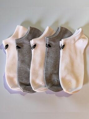 Adidas Trefoil No Show Socks 5 Pair White Gray Low Cut Socks NWOT
